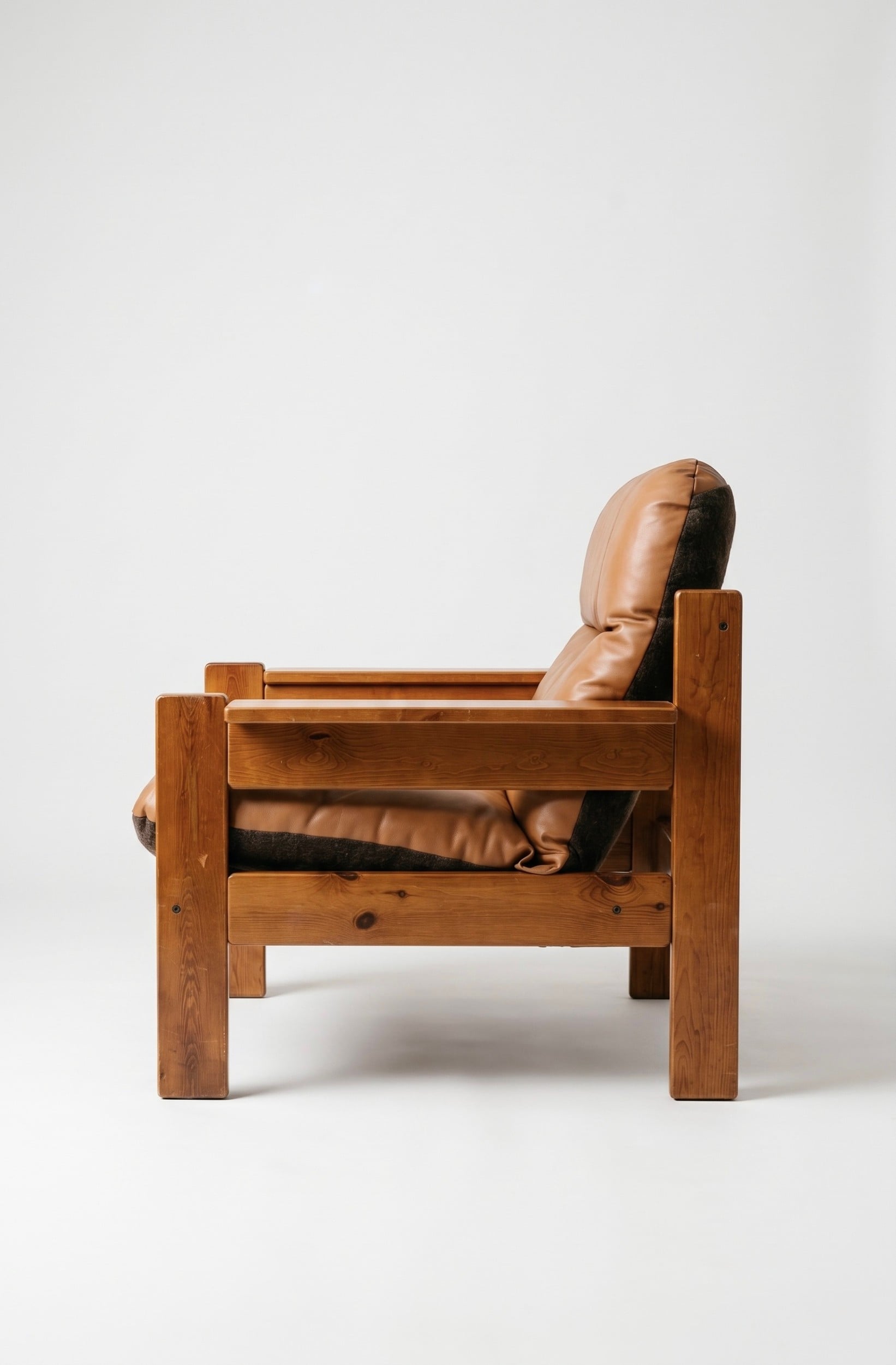 Canapé et fauteuil brutaliste en cuir cognac - 1960 - 1960 - vue 2